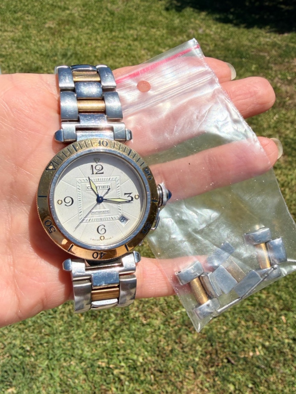 CARTIER Stainless Steel 18K & Yellow Gold Pasha Automatic Watch with box & links